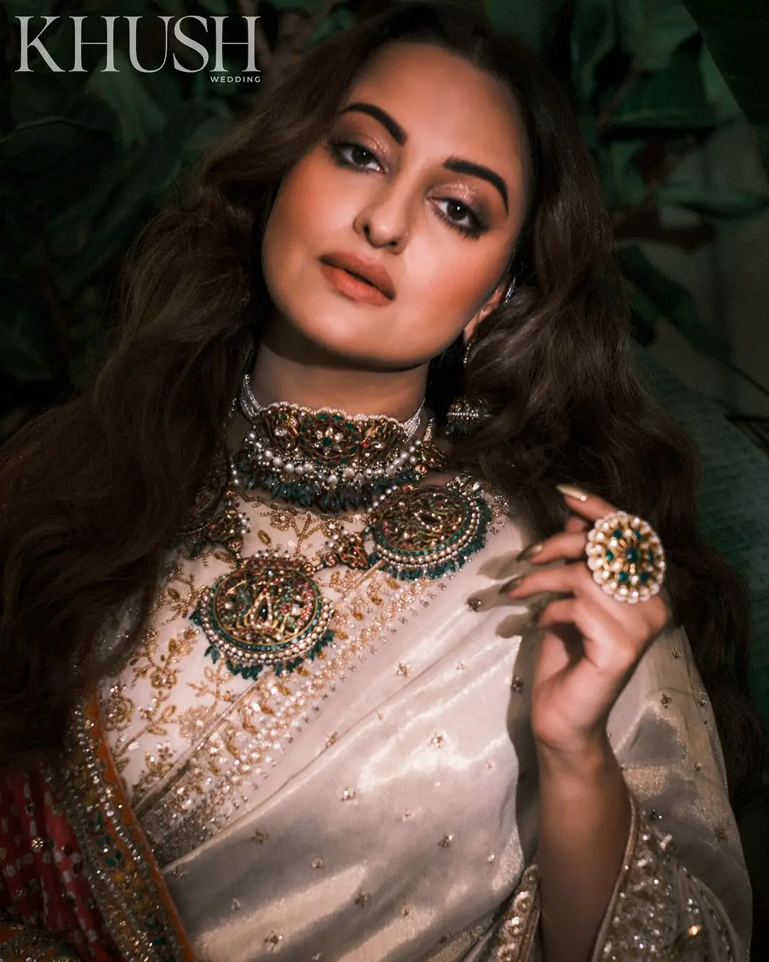 Sonakshi Sinha Wearing Beautiful Earrings Jewellery White Saree